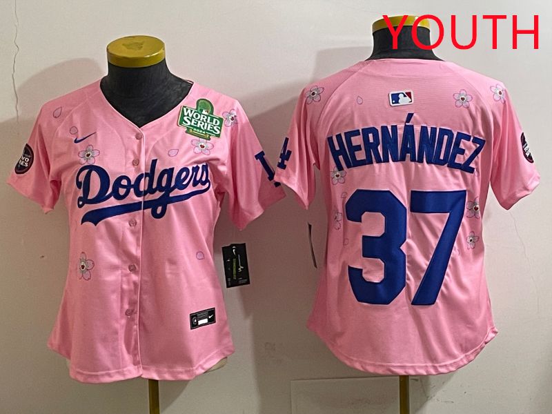 Youth Los Angeles Dodgers #37 Hernandz Pink Sakura Edition 2025 Nike MLB Jersey style 38